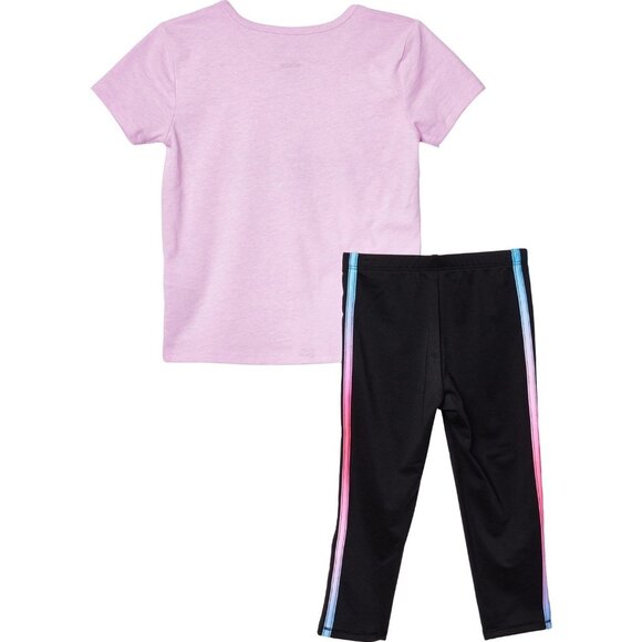 Adidas Girls Logo Tee & Leggings Set Pink/Black Size 3T - Picture 2 of 2